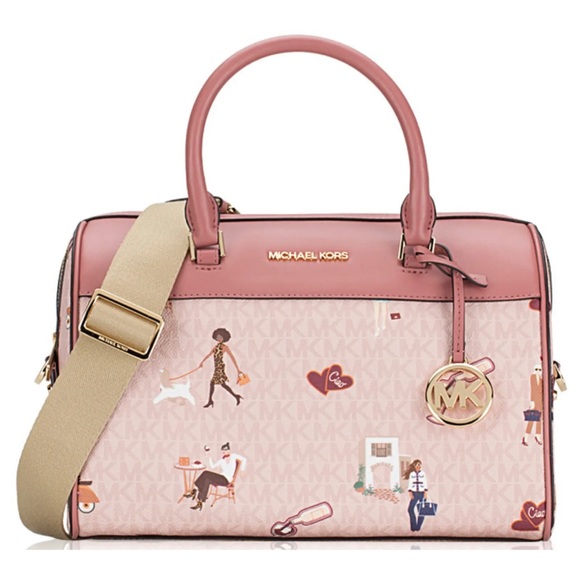 Michael Kors Jet Set Medium Travel Duffle Bag Dark Powder Blush Multi - Picture 3 of 5